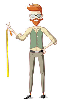 Bearded tailor holding tape measure - choose your size.