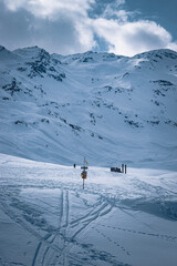 skiing in the mountains