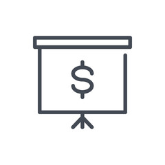 Financial presentation line icon. Presentation board with dollar vector outline sign.
