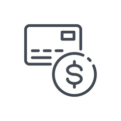 Payment line icon. Credit card with dollar coin vector outline sign.
