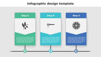 Set Olives branch, Pasta spaghetti and Pizza. Business infographic template. Vector.