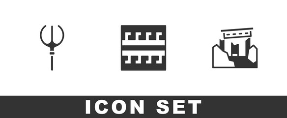 Set Neptune Trident, Ancient Greek pattern and ruins icon. Vector.