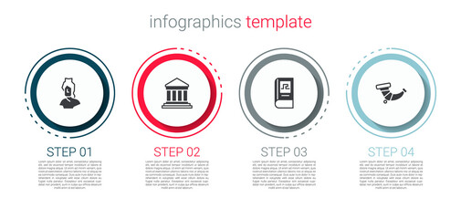 Fototapeta premium Set Ancient bust sculpture, Parthenon, Greek history book and Hunting horn. Business infographic template. Vector.