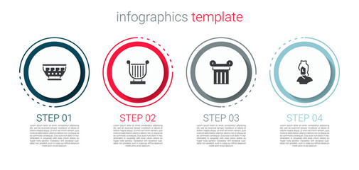 Set Greek ancient bowl, Ancient lyre, column and bust sculpture. Business infographic template. Vector.