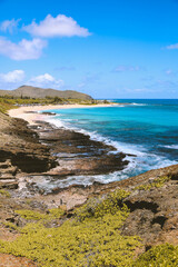 Fototapeta na wymiar Halona Blowhole Lookout Oahu Hawaii Sandy Beach