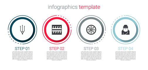Set Neptune Trident, Ancient Greek pattern, Old wooden wheel and Socrates. Business infographic template. Vector.
