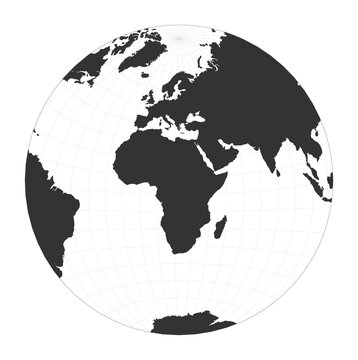 Map of The World. Chamberlin projection for Africa projection. Globe with latitude and longitude net. World map on meridians and parallels background. Vector illustration.