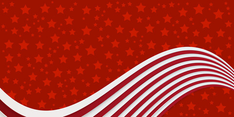 Red star pattern background with red white waving ribbon