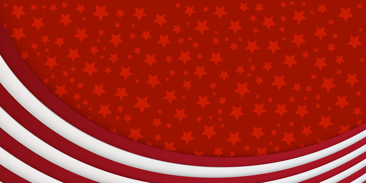 Red star pattern background with red white waving ribbon