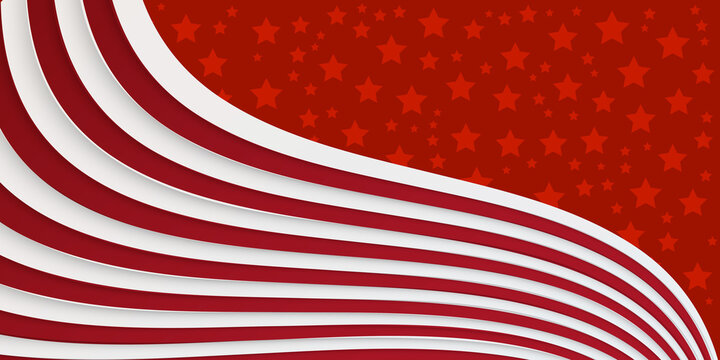 Red star pattern background with red white waving ribbon