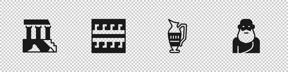 Obraz premium Set Parthenon, Ancient Greek pattern, amphorae and Socrates icon. Vector.