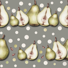 Pattern seamless pears in a row on grey background