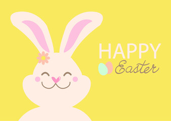 Easter rabbit and easter egg. Cute bunny hold easter egg. Vector tender color illustration for greeting card background