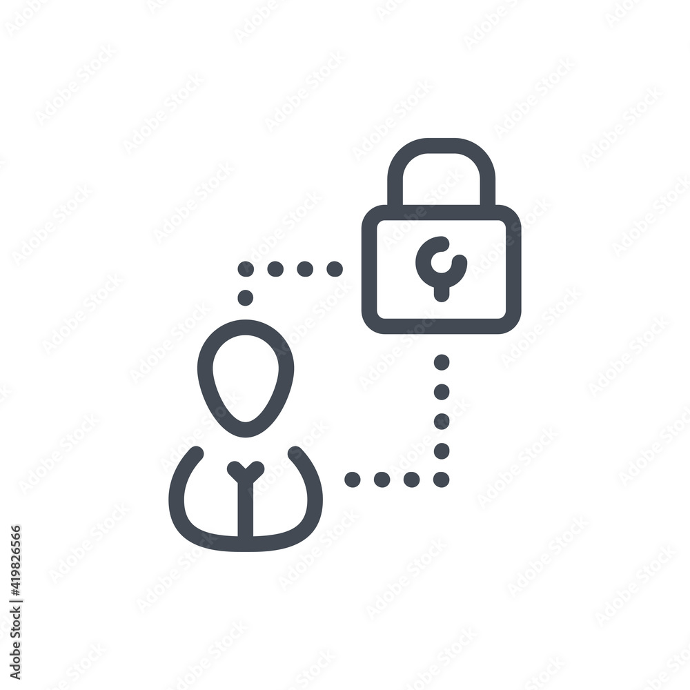 Poster personal access and account password line icon. user with lock vector outline sign.