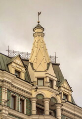Tower of one of the old Moscow houses in the Russian Art Nouveau style