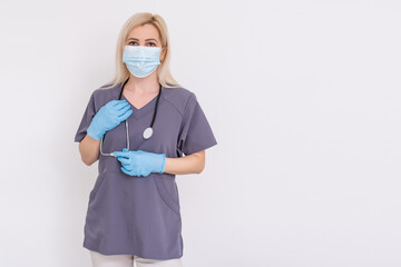 Smiling medical woman doctor. Isolated over white background