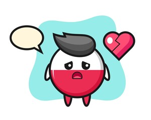 Poland flag badge cartoon illustration is broken heart