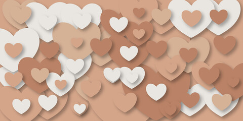 Boho bohemian color hearts flying holiday decoration. Romantic emotions vector symbols. Cute Valentine's card background. Love concept heart shapes beautiful holiday decoration. 