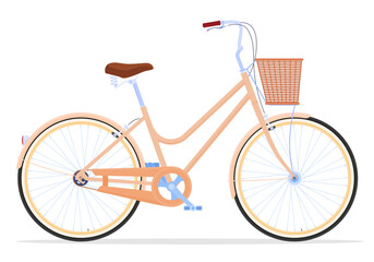 Vintage women's bicycle. Active way of life. Bicycle for settlements. Vector illustration on a white background