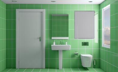 Modern bathroom including bath and sink. 3D rendering.