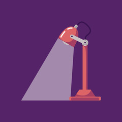 Red electric desk lamp on a tall stand, flat vector illustration isolated.