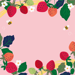 Fototapeta premium Vector strawberry and honey bee background illustration