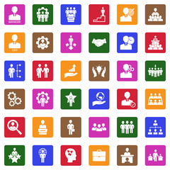 CEO And Manager Icons. White Flat Design In Square. Vector Illustration.