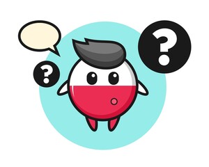 Cartoon illustration of poland flag badge with the question mark