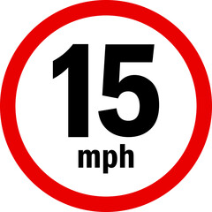 15 mph speed limit sign. Driving rule signs and symbols.