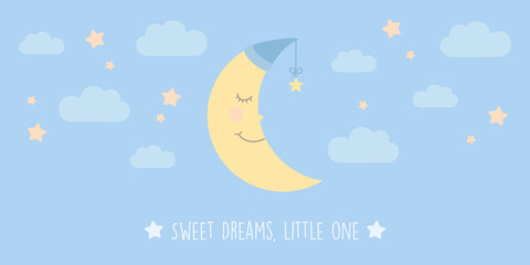 sweet dreams little one banner with cute moon © krissikunterbunt