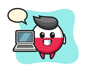 Mascot illustration of poland flag badge with a laptop