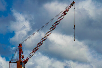Goat crane against the sky. Sunny summer day. Front view.