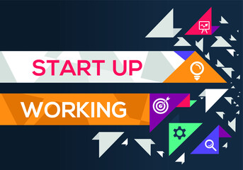 Creative (startup working) Banner Word with Icon ,Vector illustration.