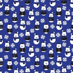 Blue Christmas Snowman seamless pattern design