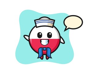 Character mascot of poland flag badge as a sailor man