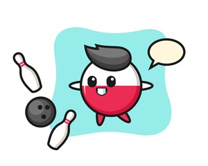 Character cartoon of poland flag badge is playing bowling