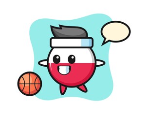 Illustration of poland flag badge cartoon is playing basketball