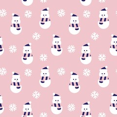 Fototapeta na wymiar Pink Christmas Snowman seamless pattern design