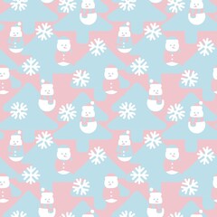 Pink Christmas Snowman seamless pattern design