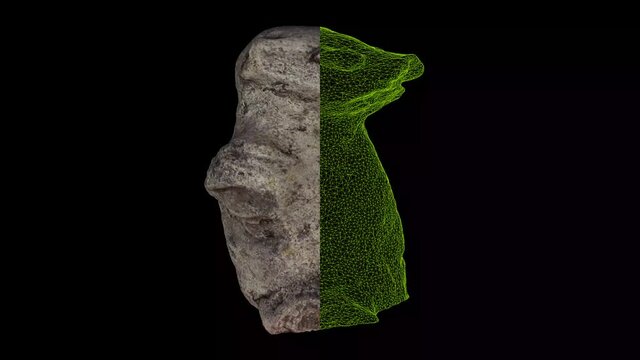 Valdivia statue 3D scan with photogrammetry for inventory and pre Inca pasta techniques in South America,showcasing excellent archeological investigation and preservation.