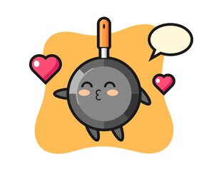 Frying pan character cartoon with kissing gesture