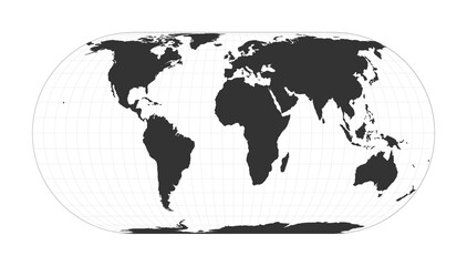 Map of The World. Eckert IV projection. Globe with latitude and longitude net. World map on meridians and parallels background. Vector illustration.