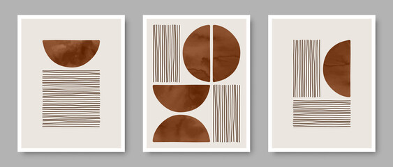 Set of trendy contemporary abstract creative  hand painted compositions for wall decoration, postcard or brochure cover design in vintage style art.  
EPS10 vector.