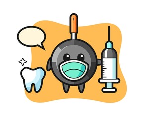 Mascot character of frying pan as a dentist