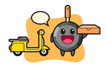 Character illustration of frying pan as a pizza deliveryman