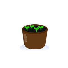 Plant sprouts in a brown pot on a white background. Vector illustration.