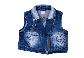 blue denim vest isolated on a white background, blue jeans vest isolated on a white background....