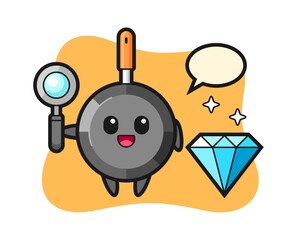 Illustration of frying pan character with a diamond