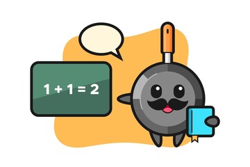 Illustration of frying pan character as a teacher