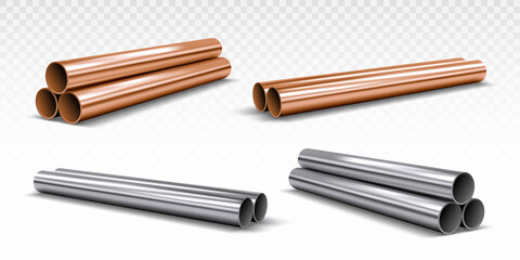 Metal pipes isolated on transparent background